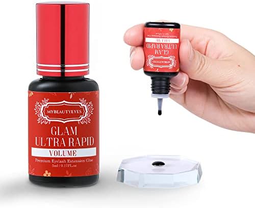 EXTRA FAST AND STRONG Glam Ultra Rapid Volume Glue for Eyelash Extension/Semi Permanent Extension Eyelash Bonding Supplies/Drying Time 1-2 Sec/Retention -8 Weeks/Latex Free / 5 ml