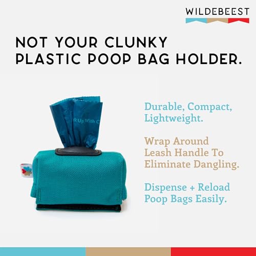 Image of Dog Poop Bag Holder for Leashes, Cat Waste Bag Dispenser, 1000D Nylon, Attach to Cat Leash, Poop Bag Dispenser, Fits Standard Dog Poop Bags - Wildebeest (Turquoise)