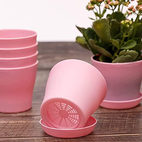 KCDMBUE 10 Pcs Plastic Planters Indoor Flower Plant Pots, Mini Flower Seedlings Nursery Pot/Planter/Flower Pot with Pallet, Modern Decorative Gardening Containers  (Pink)