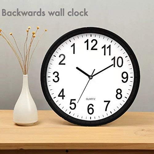 MUDHEN YAVIS 12" Inch Backwards Wall Clock Reverse Clock Runs Counterclockwise Decorative Wall Clock Battery Operated with Large Numbers for Living Room Kitchen Office School Classroom Bar