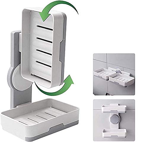 Boniry Plastic Lastic Wall Mounted Double Layers Soap Dish Saver with Drain Tray, Adhesive Sponge Holder No-Drilling Soap Holder for Shower Bathroom Kitchen (Dark Gray) (B09R6T3DMX) Amazon Price History, Amazon Price Tracker