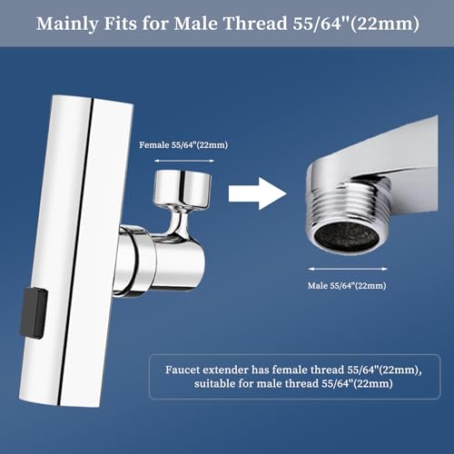 Kitchen 360°Faucet Extender with 55/64\'\'(22mm) Female Thread, Swivel Sink Water Faucet Aerator with 3Modes, Faucet Sprayer Attachment for Kitchen, Faucet Replacement Part FM22 - Thumbnail 2