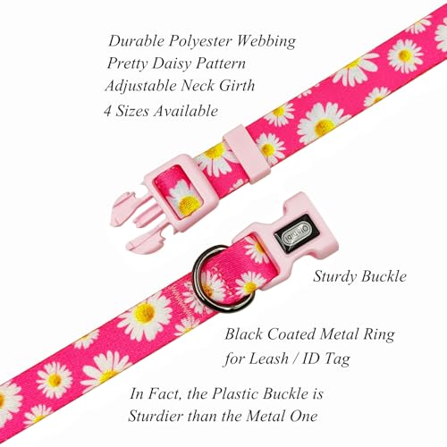 Dog Collar and Leash Set, Cute Pink Daisy Pattern, Polyester Material, 5ft Leash, for Small Dogs.(S, Daisy Set) - Image 5