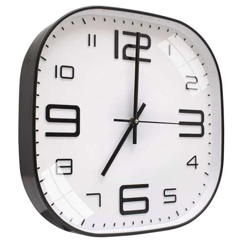 Image of TEKCOOL Plastic Analogue Wall Clock 12 inch Silent Quartz Decorative Wall Clock Non-Ticking Classic Clock Batery Operated Round Easy to Read for Room /Home /Kitchen /Bedroom /Office /Schol-White black:-