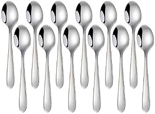 Meisha 12-Piece (5.2inches, 13.6cm) Teaspoons Stainless Steel Tea Spoon Set, Mirror Polishing Spoon with Oval Edge - Silver