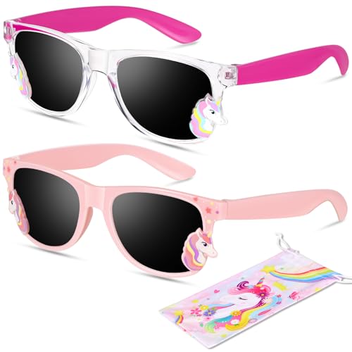 2 Pieces Kids Sunglasses Girl, Cute Unicorn Sunglasses UV Protection Toddler Eyewear for 3-12 Outdoor Beach Party Dress Up Glasses Girl Gifts