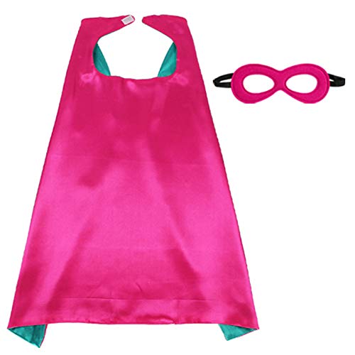 iROLEWIN Superhero Boys-Girls-Cape and Mask for Kids Super Hero Dress up Costume Halloween Party Favors Double-Sided (Rose-Crown Green)