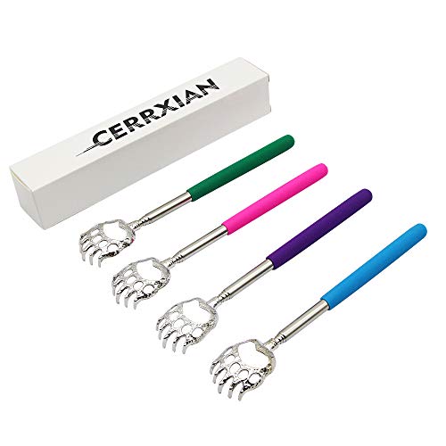 Cerrxian (4-Pack) Telescoping Back Scratcher , Lemeng Portable Extendable Telescopic Bear Claws Metal Back Scratchers - Hand Massager Backslap With Rubber Handles #TOP5