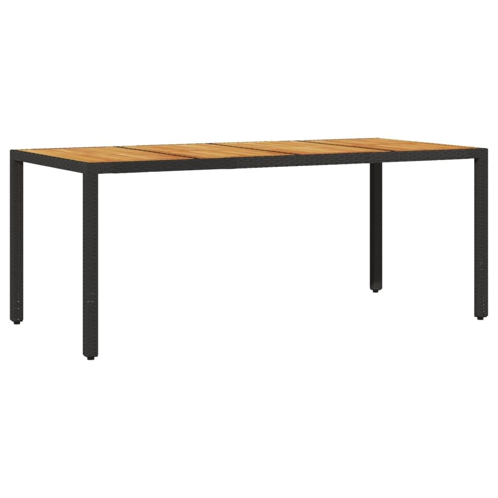 Table de repas extérieur meuble de patio terrasse en résine tressée noire et acacia