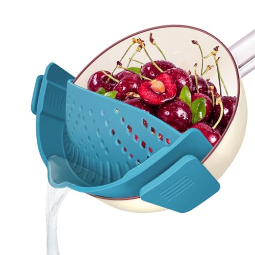 YEVIOR Clip on Strainer for Pots Pan Pasta,Silicone Food Strainer Hands-Free Pan Strainer, Clip-on Kitchen Food Strainer for Spaghetti, Pasta, Ground Beef Fits All Bowls and Pots (Teal)