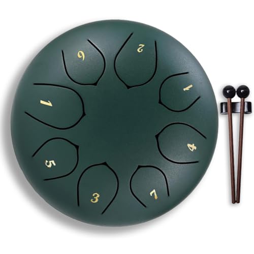 Ic Iclimetree Steel Tongue Drum – 6Inch 8 Note Rain Drum for Outside Garden, Meditation & Music Education Soothing, Hand-Tuned Steel Drum Instrument & Music Gift for Family, Friend & Kids(Stone Green)