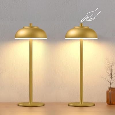 FenFud 2 Pack Led Cordless Table Lamp: Modern Portable Desk Lamp for Indoor/Outdoor Use, 3 Color Dimming Rechargeable Battery Lights for Dining Room, Living Room, Patio, Camping(Gold)