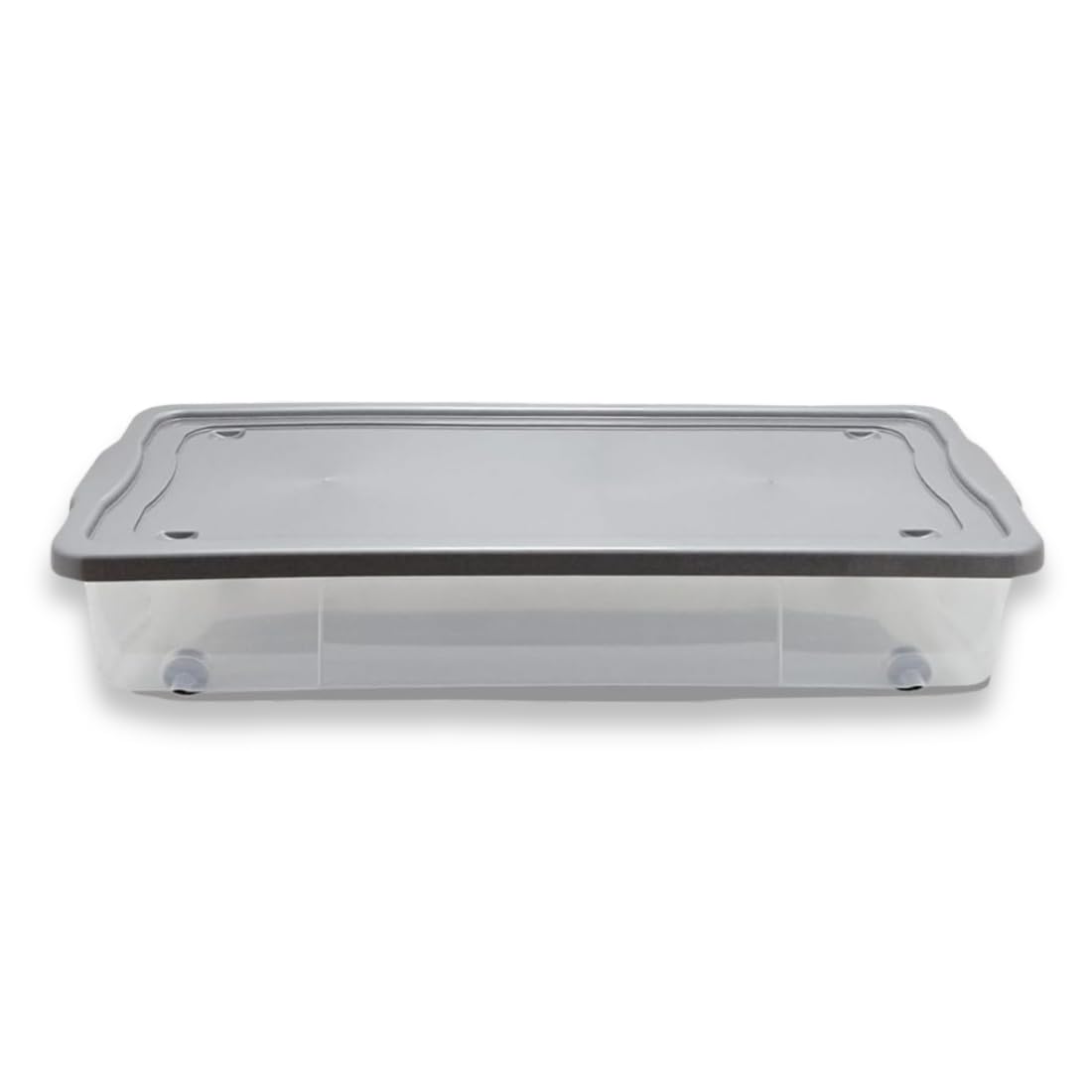 Khanary 47L Underbed Plastic Storage Boxes with Lid Rolling Wheels Container| Nestable Stacking container |Garage Organizer Flat Organizer Box (47 L Underbed Box- Clear, Pack Of 1)