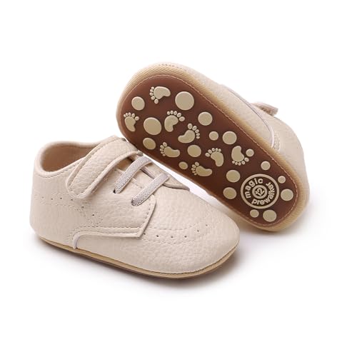 Image of SOFMUO Baby Boys Girls High Top Ankle PU Leather Sneakers Soft Rubber Sole Infant Moccasins Newborn Oxford Loafers Anti-Slip Toddler Wedding Uniform Dress Shoes