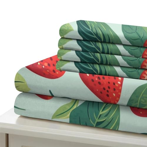 Housse de couette fraises 3D 200x200 parure lit ado microfibre
