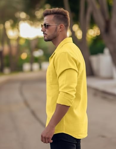 Image of Combo of Men's Casual Cotton Blend Shirt || Long Sleeve Button Down with Spread Collar | Lightweight Breathable Fabric | Stylish Solid Shirt for Beach, Office & Everyday Wear Pack of 2