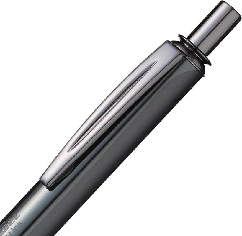 Image of Pentel EnerGel Metal 0.7mm Roller Gel Pen | Aluminium Metal Matte Black Body | Textured Grip With Retractable Mechanism | Black Body, Blue Ink