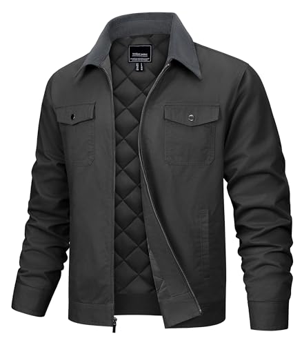 TACVASEN Men's Quilted Jacket Cotton Casual Fall Jacket Lightweight Trucker Warm Shacket with...