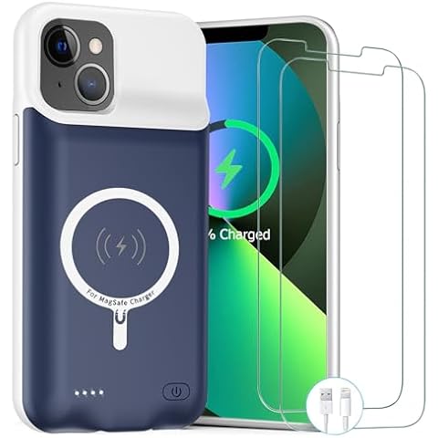 Battery Case for iPhone 13, [Upgraded] 10000mAh Rechargeable Portable Charging Case with Wireless Charging Compatible for iPhone 13 (6.1 inch) with Carplay Extended Battery Pack Charger Case (Blue) Cover