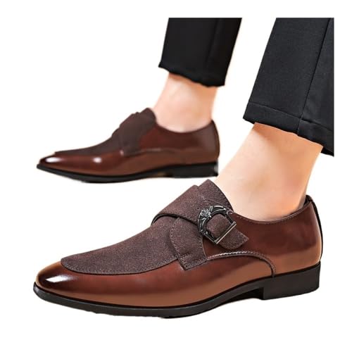 Summer Leather Shoes Business Casual Shoes Frosted Men's British Korean Style Pointed Toe Large Size Shoes Oxfords(Brown,48)4