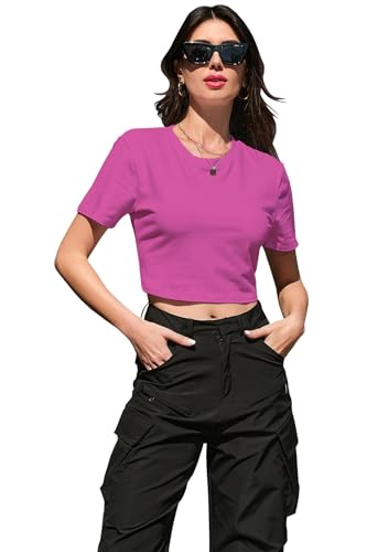 Image of Betusline Girls & Women Basic Summer Short Sleeve Slim Fit T-Shirts Soft Crewneck Crop Y2k Tee Cute Gym Fashion Clothes