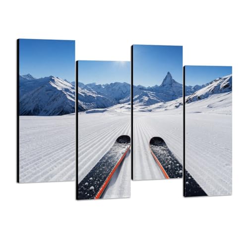 4 Pcs Canvas Wall Art Snowy Alpine Ski Slope First