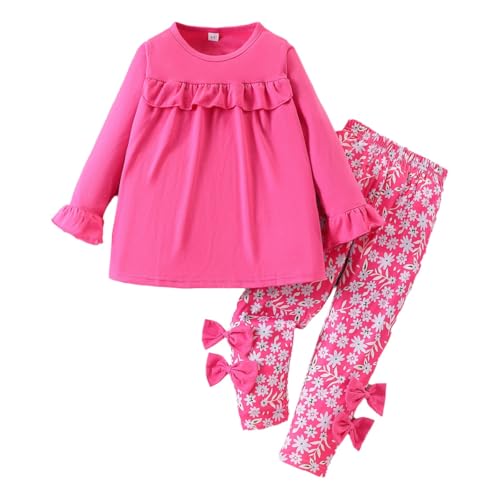 Image of Axumity Kid Girl Clothes Ruffle Sleeve Top Floral Allover Pants 3-9 Years Fall Outfit Set