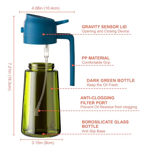 Image of CXINYI - 16oz /470ml Olive Oil Dispenser for Kitchen with Stickers - 2 in 1 Olive Oil Sprayer for Cooking, Air Fryer, and Salad, Black&Blue (Light-Proof Kitchen Gadget)