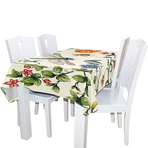 Blueangle Vintage Dragonfly And Flower Tablecloth Rectangular Table Cover For Kitchen Dinning Tabletop Decoration (54 X 72 Inch) #TOP1