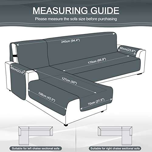 Kincam Sectional Couch Covers 100% Waterproof L Shaped Sofa Covers 3Pcs Sofa Slipcovers For Sectional Chaise Slipcover For Pets Kids, Large/Dark Grey #TOP5