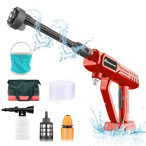 Bohemen Car Power Washer for Milwaukee 18V Battery 48-11-1850, 550 PSI Cordless Pressure Washer with 6in1 Nozzle for Car Cleaning (Battery Not Included), Red