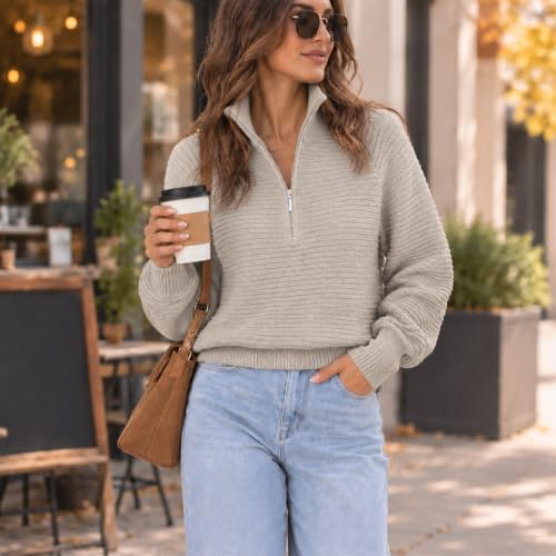 Striped Sweater Women Quarter Zip Sweater Knit Collared Cute Fall Sweaters - image 2