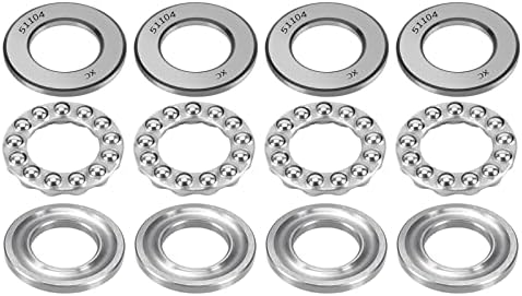 HiPicco Thrust Ball Bearings, 4pcs 51104 Plane Axial Ball Bearing 3-in-1, 20mm x 35mm x 10mm Chrome Steel ABEC3 Single Row Roller