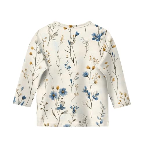 Teen Girl Tops 3/4 Sleeve Crew Neck Girl Shirts Fall Winter Pullover Tops Floral Print Cute Clothes 5-16 Years2