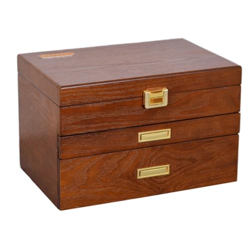 Kznifmk Joyero de Madera Maciza de Estilo Europeo, Joyero de Madera Maciza con Tapa Abatible, Gran Capacidad, Caja de Almacenamiento de Joyas de Doble Capa B