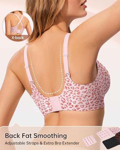 LetsJoli Jelly Bras for Women No Underwire Wireless Bras Seamless Push Up Adjustable Comfort Lounge Sleep Tshirt Bras (Leopard Pink L) — view 4