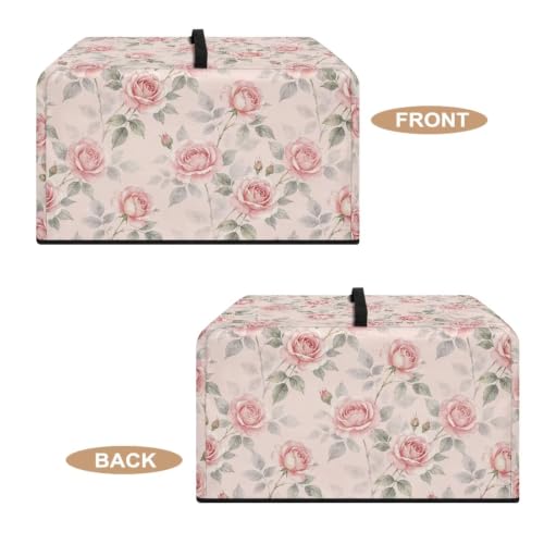 Image of Microwave Oven Cover Air Fryer Toaster Oven Dust Cover with Handle, Stain-Resistant Small Electric Appliance Protector for Kitchen Decor, L, Pink Rose