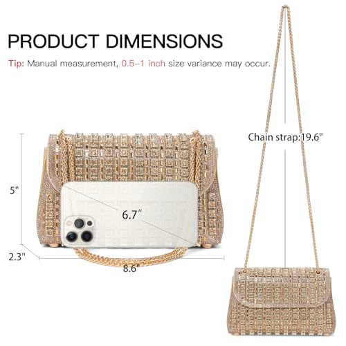 Image of RNIEGA Sparkling Rhinestone Evening Clutch Handbag Purse Ladies Crossbody Shoulder Bag with Metal Chain for Wedding Party