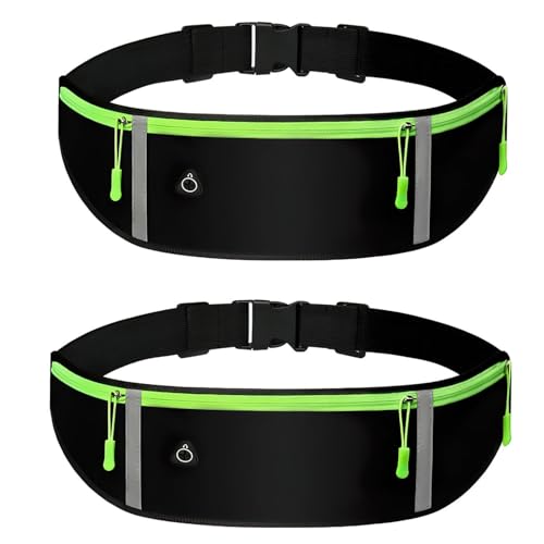 Paquete de 2 Riñonera Running, Running Belt Impermeables y Ajustables, Riñonera Deportiva con Conector para Auriculares y Banda Reflectante, Correr y Actividades al Aire Libre