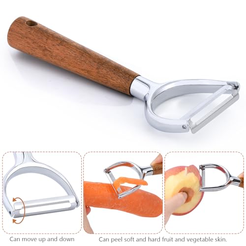 Vegetable Peelers for kitchen, Potato, Apple, Fruit, Carrot, Veggie, Y-Shaped and I-Shaped Stainless Steel Peeler with Acacia Wood Ergonomic Non-Slip Handle & Sharp Blade (2PCS) - Image 3