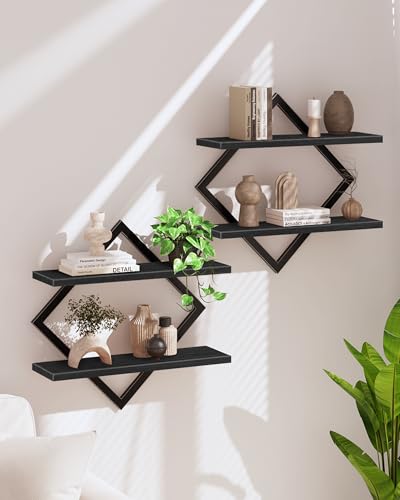 Image of CHOEZON Floating Shelves, Set of 2 Wall Shelves, 2-Tier Hanging Shelves, Wall Shelf Set of 2, Wall Mounted Shelves, for Living Room, Bedroom, Kitchen, Office, Study, Black TBJ01P2BB
