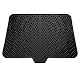 LKYLIVE Silicone Drying Mat, 23'X17' With Built-in Drain Lip,Heat-Resistant,Eco-friendly,Hygienic Drying Pad,Leak-Proof and Non-Slip,Silicone Dish Drying Mat for Kitchen Counter or Sink(Black 23X17)