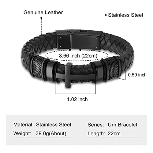 Imrsanl Cremation Jewelry Cross Urn Bracelet for Ashes for Women Men Keepsake Memorial Urn Braided Leather Bangle Ashes Holder Bracelets2