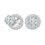 Dazzle Touch 14K White Gold Plated 1.50CT Round Cut Simulated Diamond Halo Jackets Stud Earrings 925