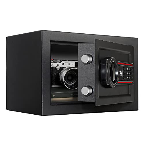 TIGERKING Digital Keypad Safe Box, Small Safe Money Safe Lock Box Cabinet Safes, Solid Alloy Steel Office Hotel Home Mini Safe for Cash, Jewelry, Documents,0.5 Cubic Feet