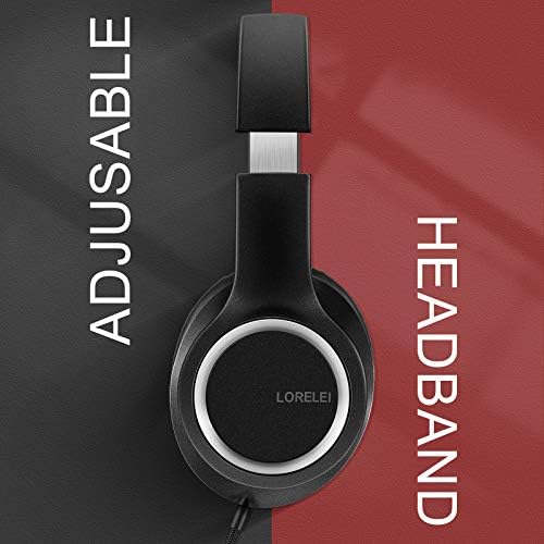 LORELEI X8 Over-Ear Wired Headphones with Microphone with 1.45m-Tangle-Free Nylon Line&3.5mm Plug,Lightweight Foldable & Portable Headphones for Smartphone,Tablet,Computer,Mp3/4(Black-red) 4
