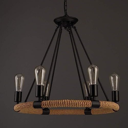 Corde wagon roue suspension de bar et couloir rétro à 6 ampoules style loft