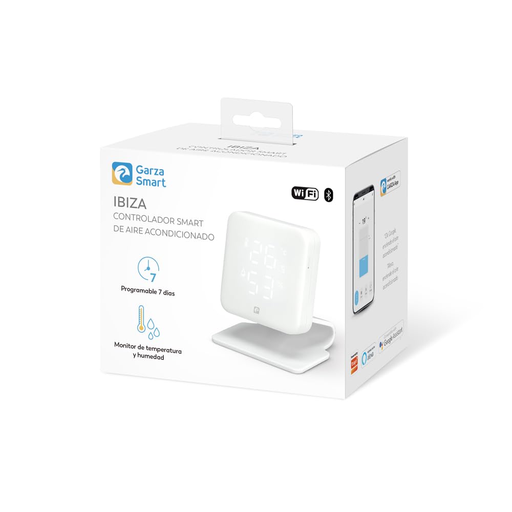Garza - Contrôleur IR Infrarouge Smart WiFi (2,4 Ghz) pour climatisation avec capteur de température et humidité, Compatible avec Alexa et Google Home, télécommande vocale et Application