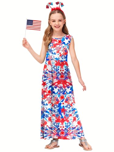 Image of Deerose Girls Maxi Dress Short Sleeve Casual Long Dresses with Pockets 5-14 Years