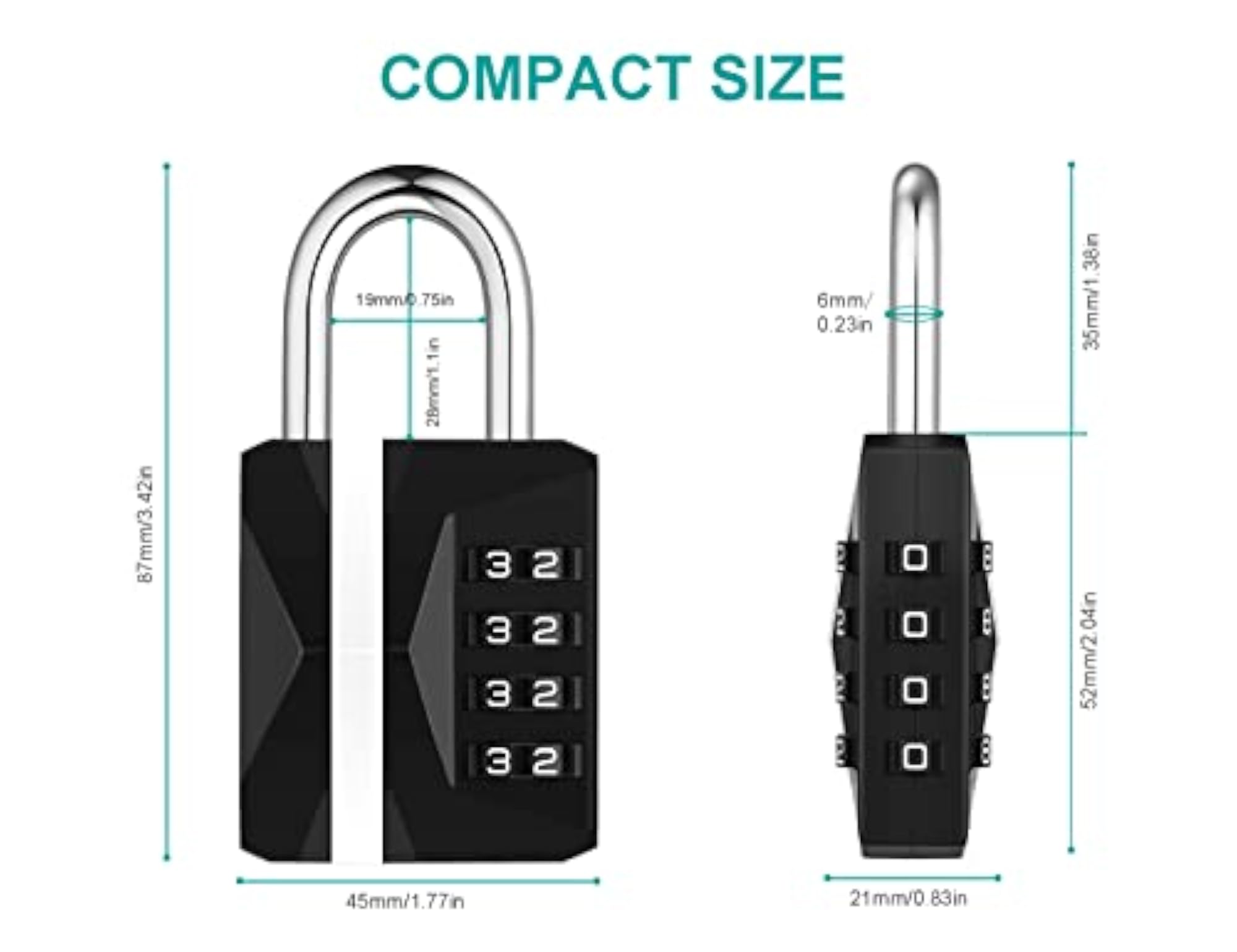 Locker Lock, Combination Lock Outdoor Weatherproof (2 Pack, Black)